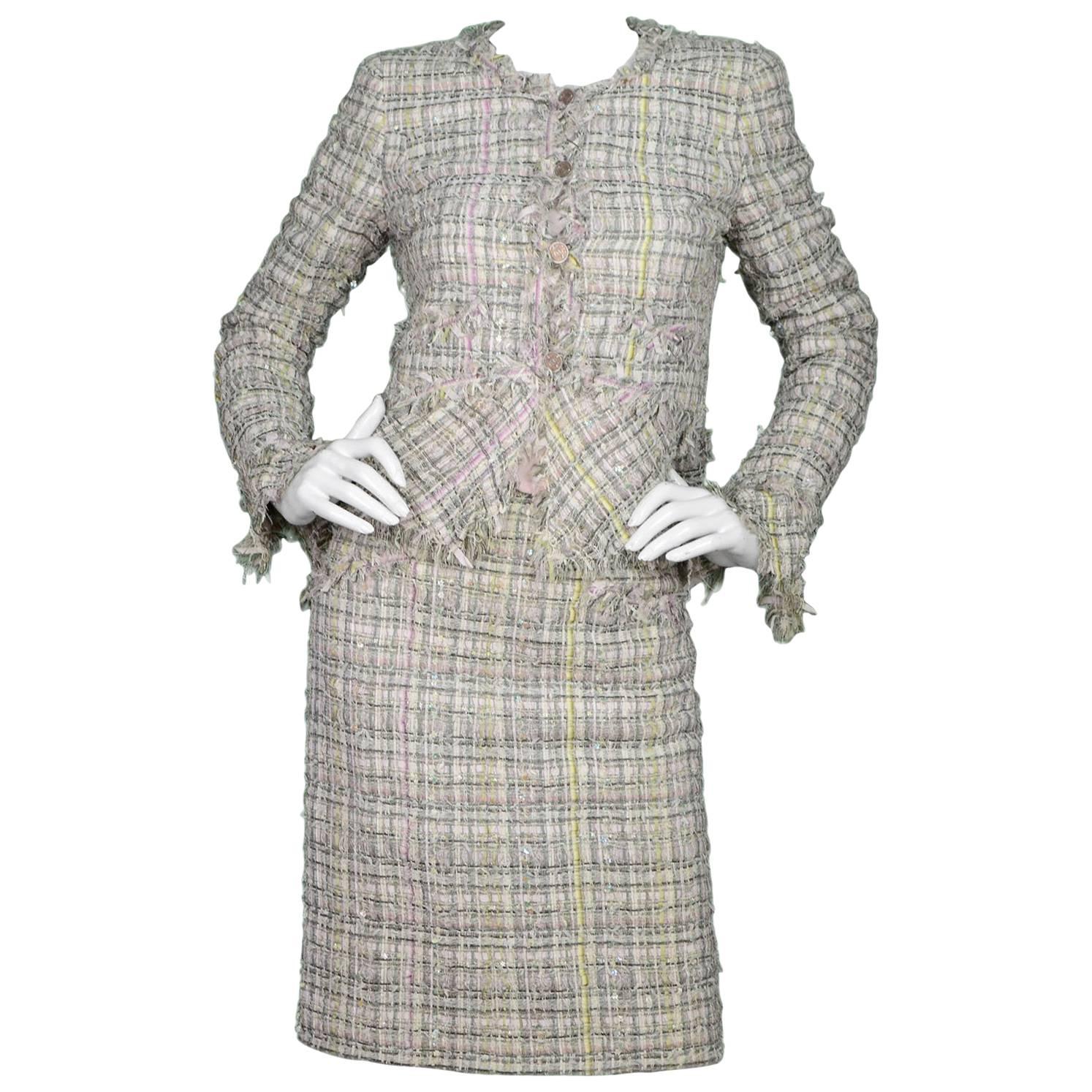Chanel Grey & Pink 3-Piece Fantasy Tweed Suit sz FR 36/38/40