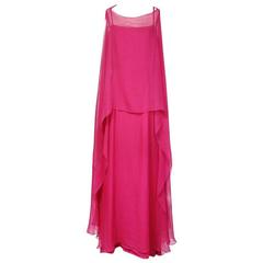 Yves Saint Laurent Chiffon Dress with Poncho 1980s 10