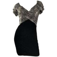 Retro Vicky Tiel Couture Gold + Black Velvet Metallic Snakeskin Mini Dress 