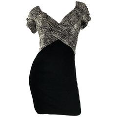 Vintage Vicky Tiel Couture Gold + Black Velvet Metallic Snakeskin Mini Dress 8