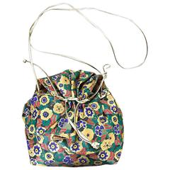 Retro Rare 1970s Carlos Falchi Hand Painted Leather Medium Crossbody 70s Shoulder Bag