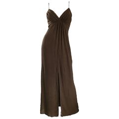 Carolina Herrera 1990s Espresso Brown Silk Chiffon Sz 8 Vintage 90s Gown Dress