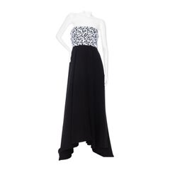 Christian Dior Vintage Schwarz-weißes trägerloses Kleid aus Seidenkrepp mit Spitze (2000er)