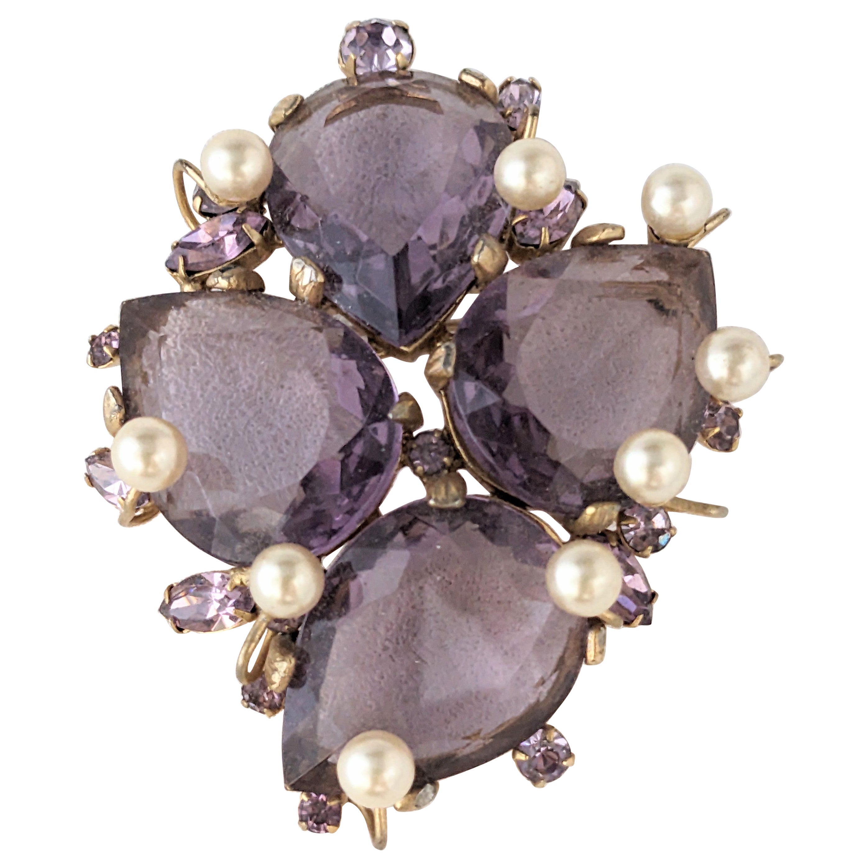 Spilla in cristallo e perle Amythest, Schreiner