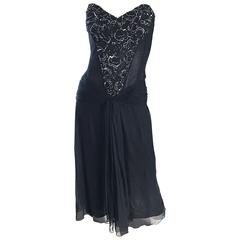 Vintage Vicky Tiel Couture Black Sequined and Beaded Strapless Flapper Dress 6