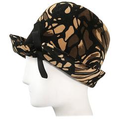 1960s Oleg Cassini 1920s Style Brown + Tan + Black 60s Mod Vintage Cloche Hat