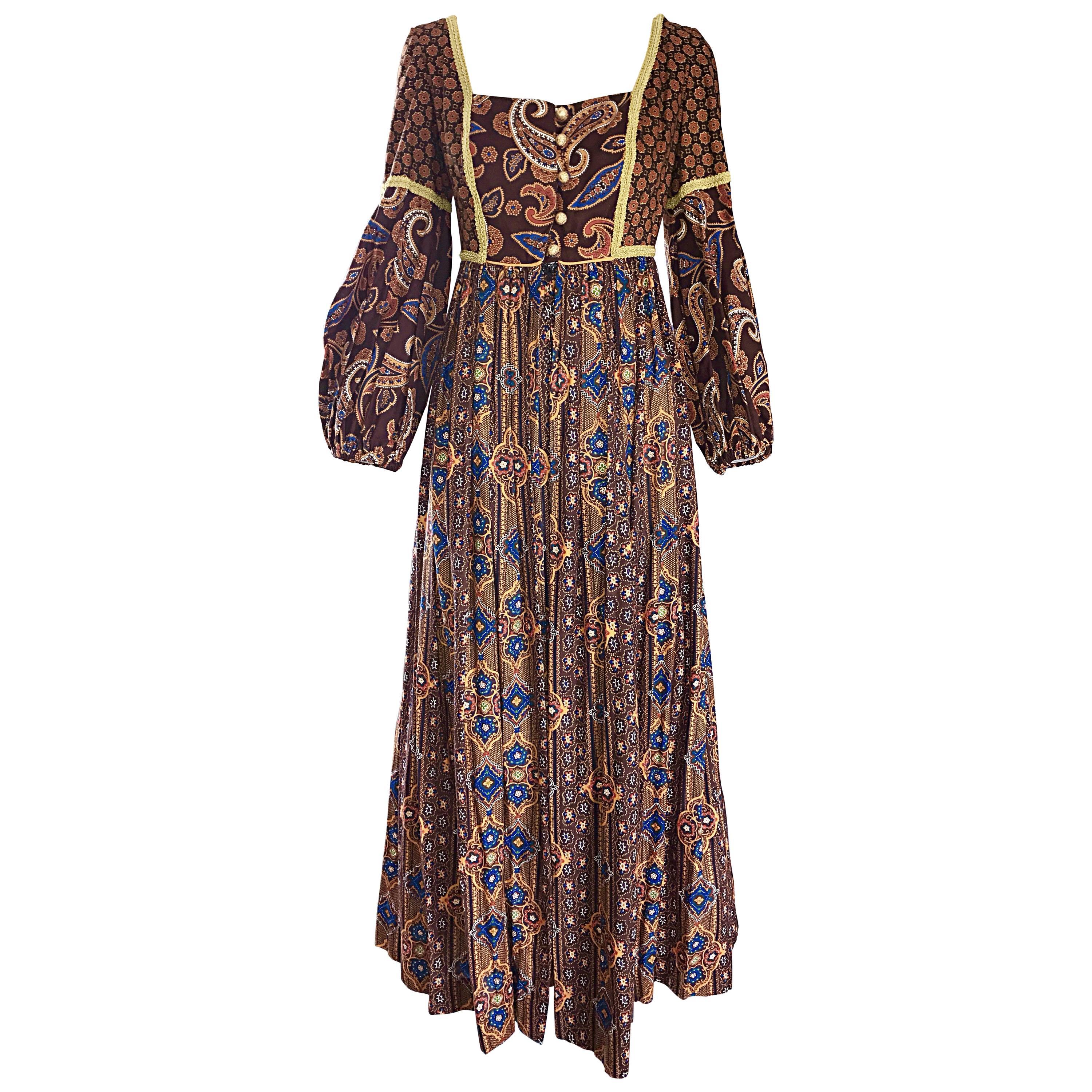 Jay Morley for Fern Violette 70s Boho Paisley Vintage Cotton Peasant Maxi Dress