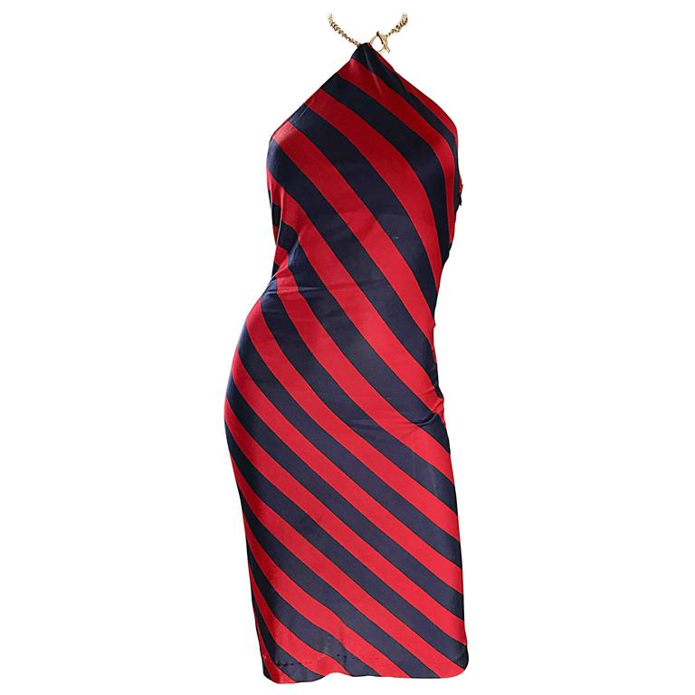 1990s Ralph Lauren Vintage Navy Blue and Red Striped Nautical 90s Chain  Dress Sz 2 at 1stDibs