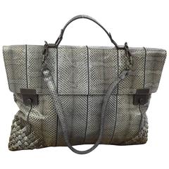 Bottega Veneta Gray Python Interecciato Travel Tote Brief Satchel Carryall Bag