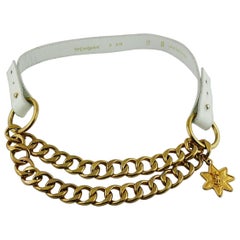 Yves Saint Laurent Vintage White Leather and Chain Belt