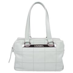 Chanel Caviar Leather Square Stitch Medium East/West Satchel Bag - mintgroen 