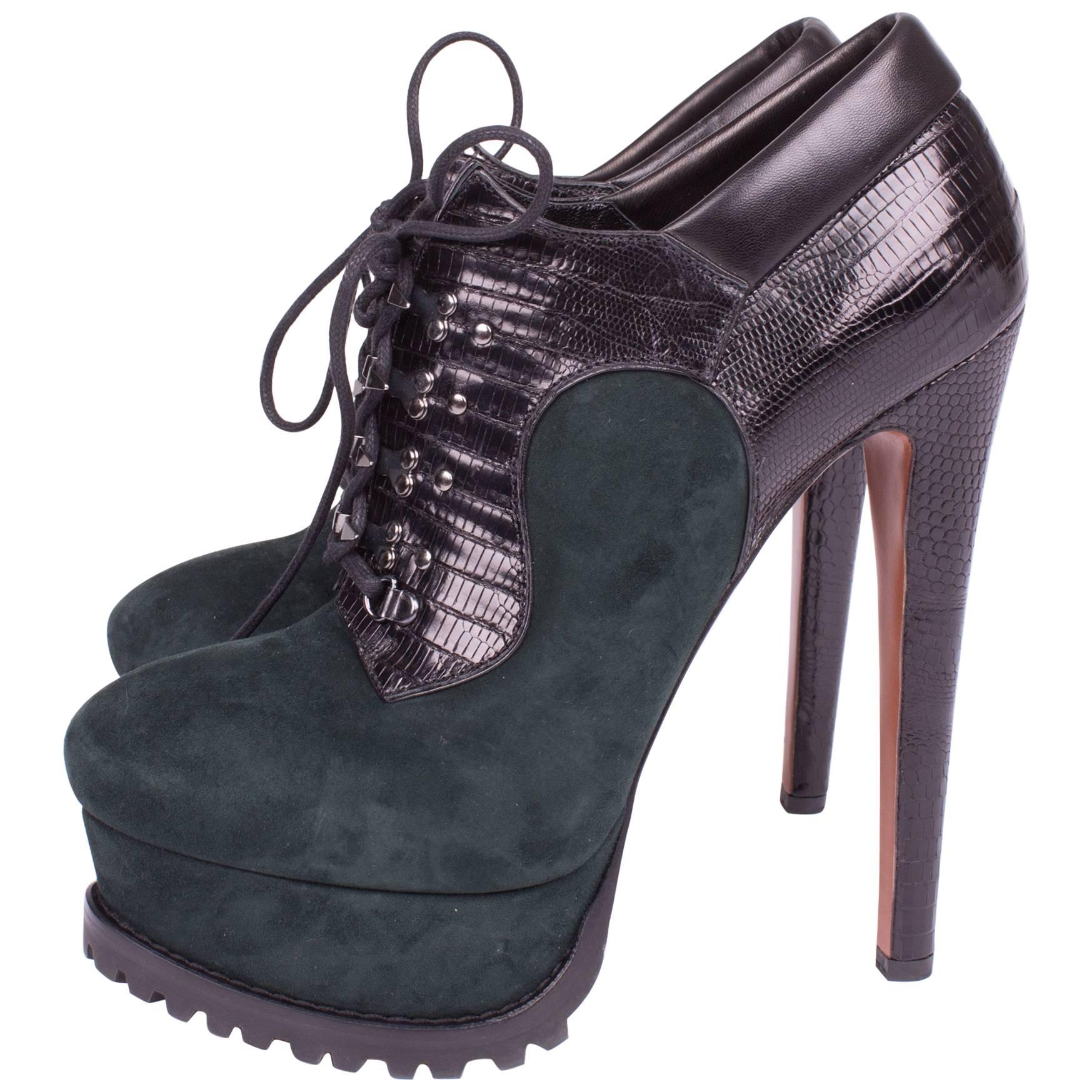 ALAIA High Heeled Lace-up Shoes - green/black  For Sale