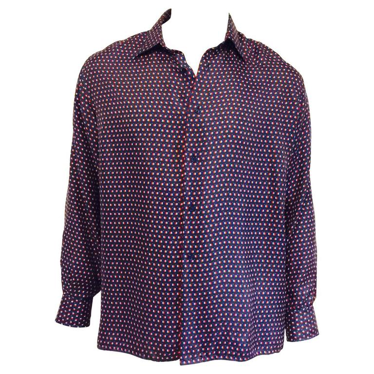 Men's Vintage 1970's Hermes Silk Shirt Adorned With Proud French Flags ...