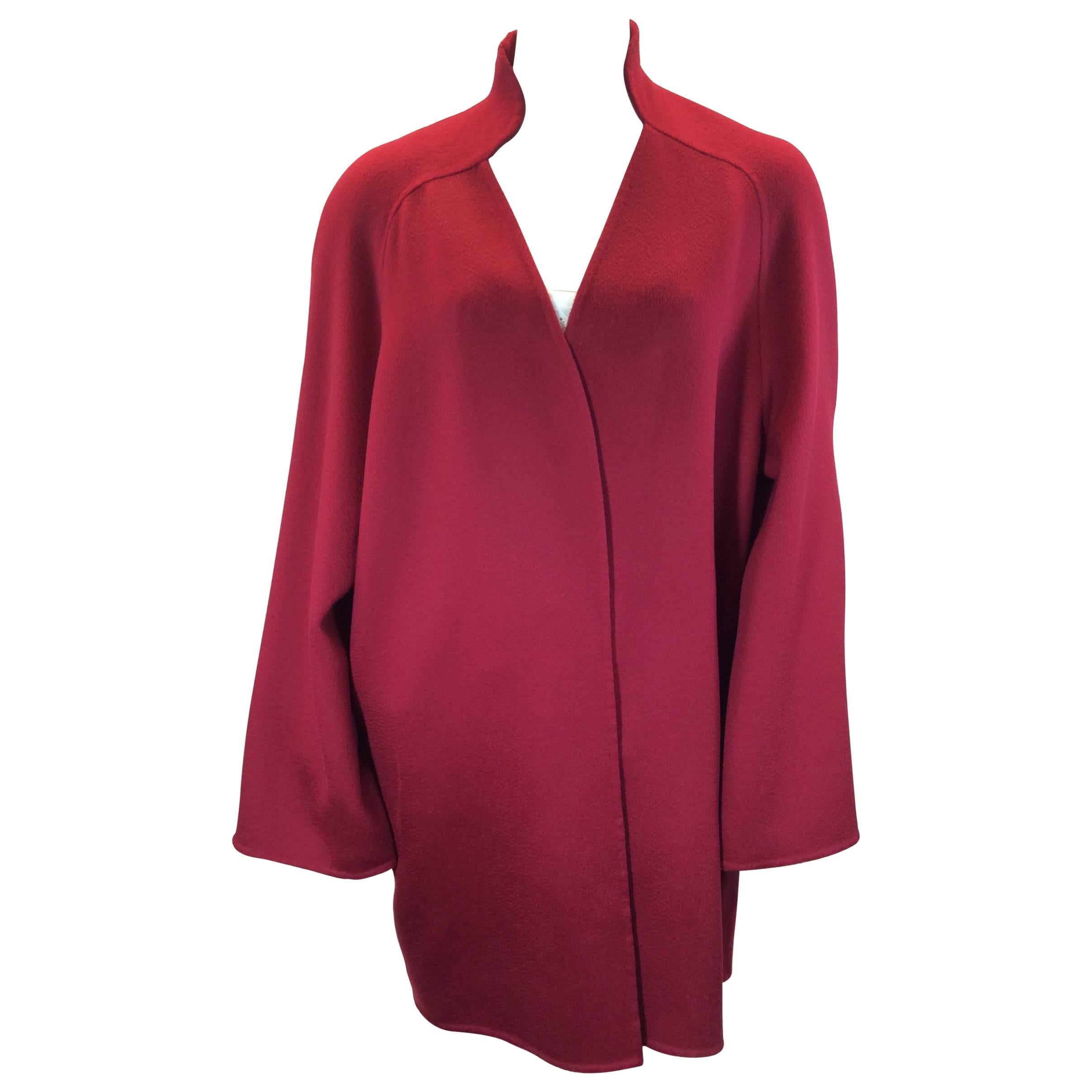 Bill Blass Red Cashmere Mid Length Overcoat For Sale