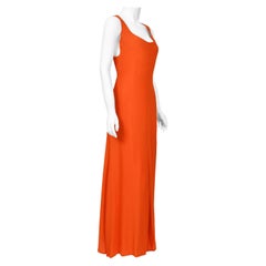 1996 Gianni Versace Couture Documented Runway Orange Silk Bustier Maxi Dress