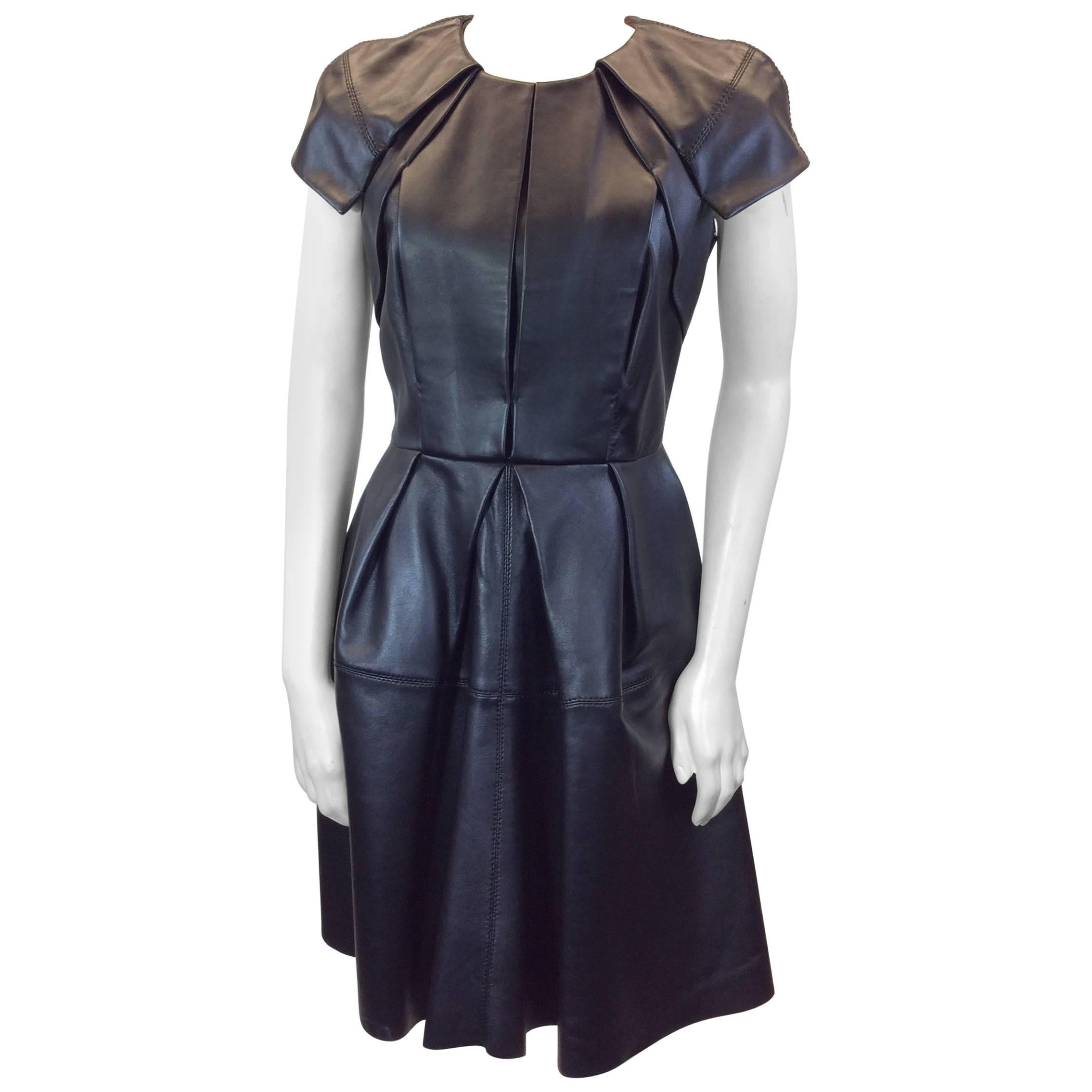 Dice Kayek Black Leather  Structured Dress  For Sale