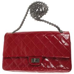 Chanel Jumbo Reissue Double Flap Bag - Red Patent Leather 226 Silver CC Handbag