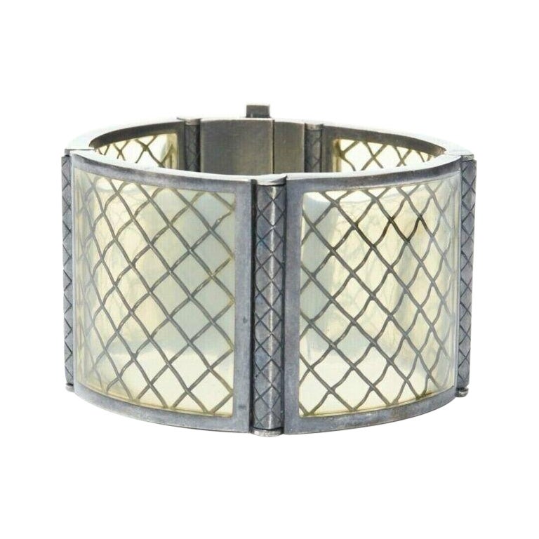 BOTTEGA VENETA sterling silver pale yellow intrecciato plexi cuff bracelet