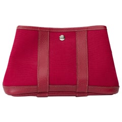 Hermes Garden Party TTPM Clutch aus rotem Canvas und Leder , PHW
