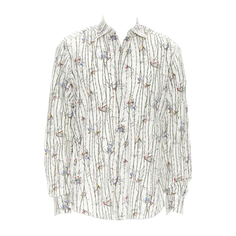 DOLCE GABBANA white sparrow bird bamboo print cotton shirt EU40 L For Sale