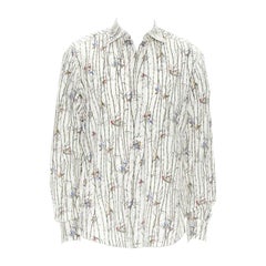 DOLCE GABBANA white sparrow bird bamboo print cotton shirt EU40 L