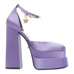 VERSACE Runway Aevitas 155 lilac purple satin gold crystal Medusa platform EU40