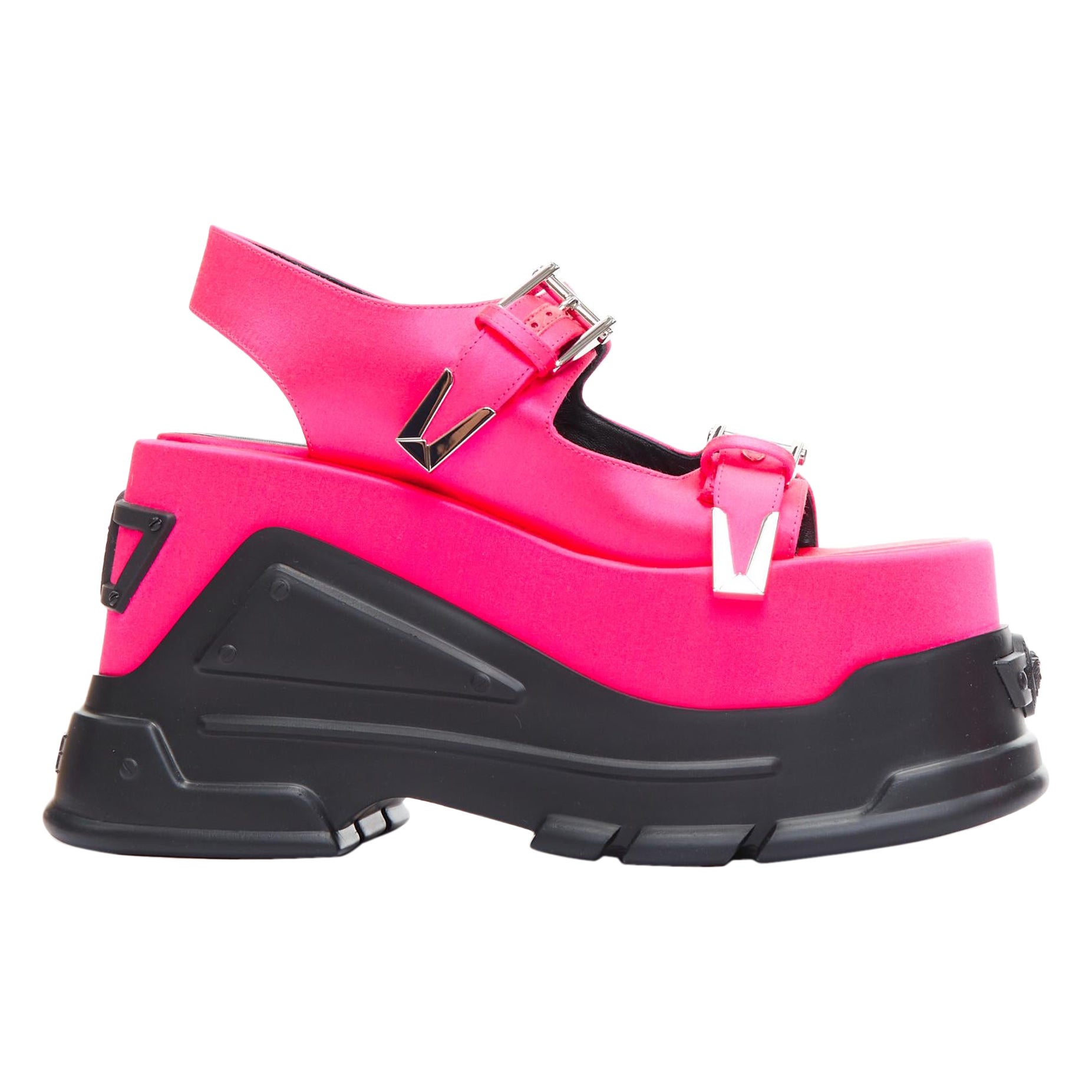 VERSACE Anthem 120 Tropical Pink fuschia satin platform chunky sandals EU39 For Sale
