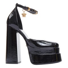 VERSACE Runway Aevitas 155 black patent gold crystal Medusa platform EU39