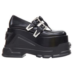 VERSACE Anthem Maryjane black calf leather double buckle platform brogue EU37