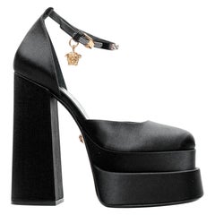 VERSACE Runway Aevitas 155 black satin gold crystal Medusa double platform EU41