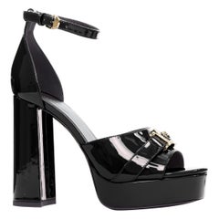 VERSACE Tribute black patent gold Medusa open toe platform sandal EU41