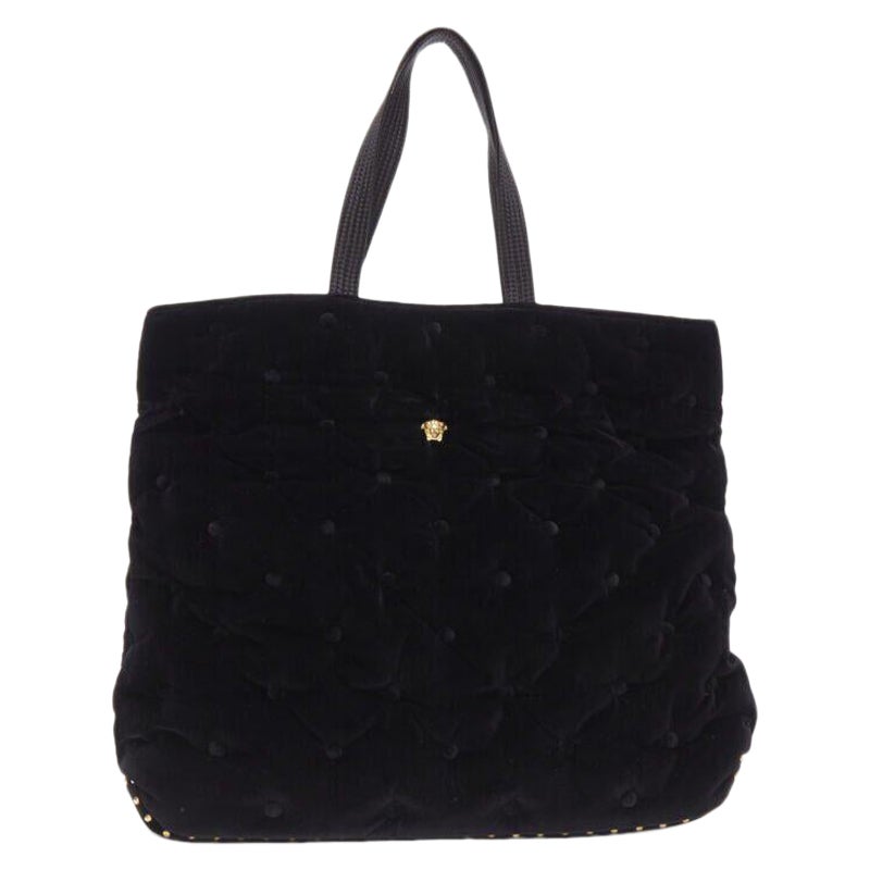 VERSACE Runway Pillow Talk black velvet quilted foldover clutch tote bag For Sale