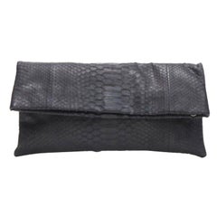 AKKESOIR borsa clutch rettangolare pieghevole in vera pelle squamata nera