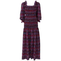 Vintage Rare Yves Saint Laurent Smocked Maxi Dress, Fall-Winter 1977-1978