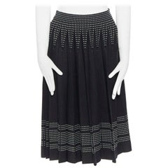 ALEXANDER MCQUEEN black white dot jacquard knit pleated flare midi skirt IT42 M