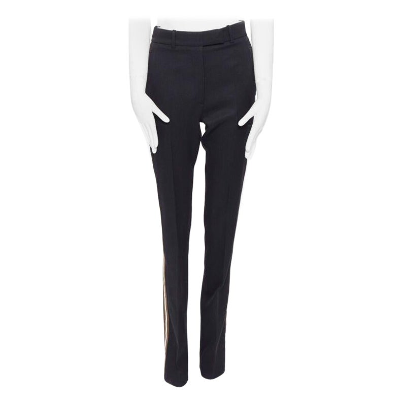 CALVIN KLEIN Raf Simons 2018 black white gold trim straight leg trousers US0 XXS For Sale