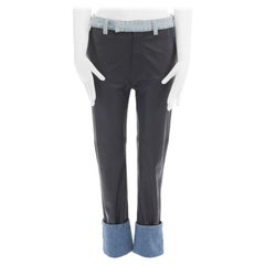 MAISON MARGIELA pantalones vaqueros con puños de cuero negro y ribete vaquero azul IT38 XS