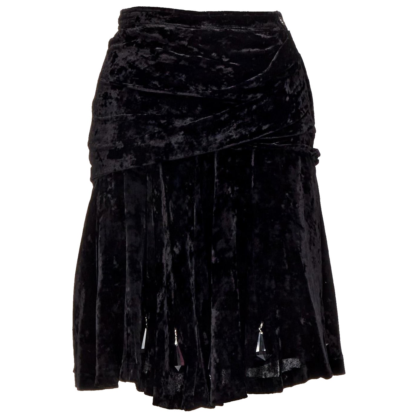 rare COMME DES GARCONS Vintage black crushed velvet teardrop crystals skirt M For Sale