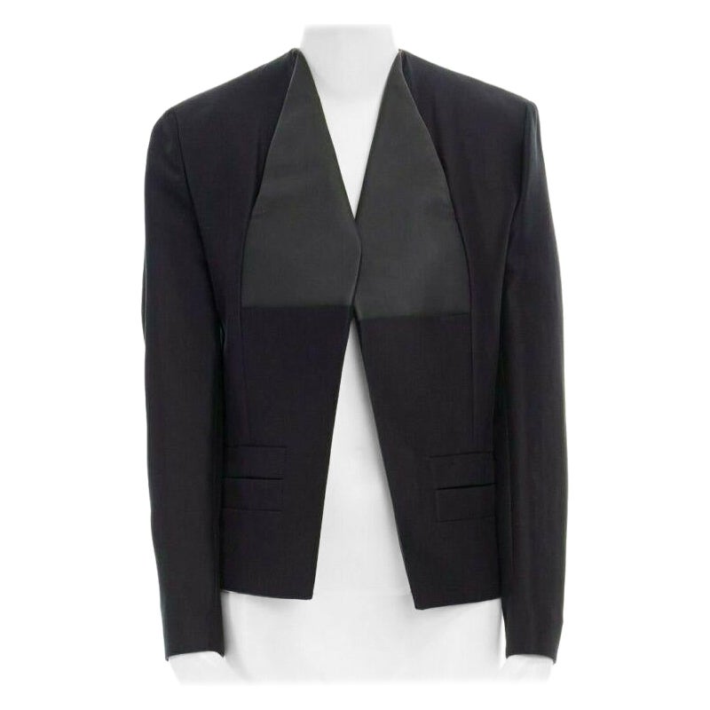 runway BALENCIAGA GHESQUIERE 2012 black leather panel collarless jacket FR34 XS For Sale