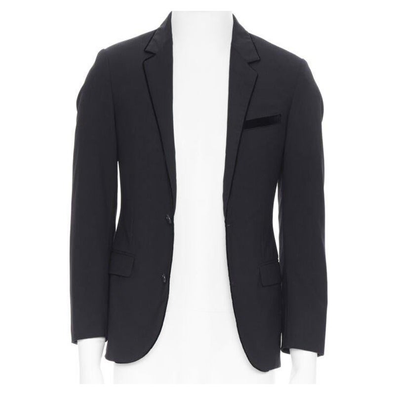 LANVIN ALBER ELBAZ wool blend black velvet peak lapel formal blazer jacket FR44 For Sale