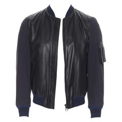 LANVIN ALBER ELBAZ black contrast lamb leather front MA1 bomber jacket EU44 XS