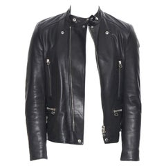 LANVIN ALBER ELBAZ black calfskin leather silver hardware moto biker jacket EU44