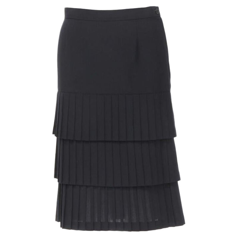JUNYA WATANABE 1998 black pleated tiered hem pencil skirt S For Sale