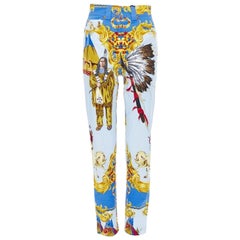 VERSACE Tribute Native American 1992 printed gold Medusa stud jeans 28"