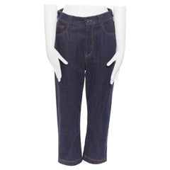 FENDI PF18 indigo blue crisp denim straight jeans 3/4 heart embroidery IT40 S
