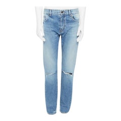 SAINT LAURENT HEDI SLIMANE blaue Baumwolle zerrissene Knie gewaschene Skinny Denim Jeans 29"