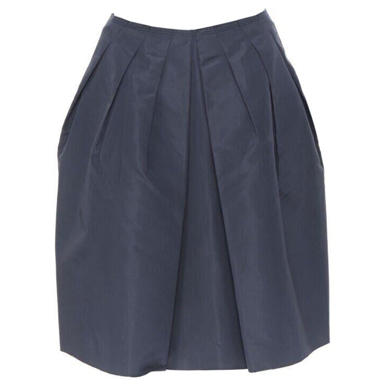 PRADA black cotton pleated front A-lone skirt IT38 27" For Sale