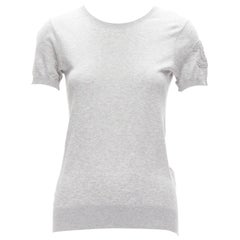 CHANEL gris 100% algodón CC logo top de punto de manga corta FR36 S