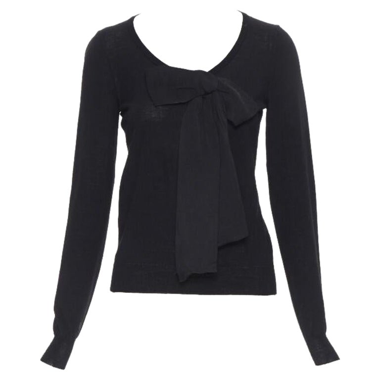 LANVIN ALBER ELBAZ 2008 pull en laine polaire noir signature ruban gros grain S