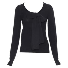 LANVIN ALBER ELBAZ 2008 Pullover aus Fleece-Wolle mit schwarzem charakteristischem grosgrainem Band S